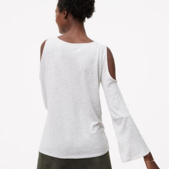 LOFT Light Grey Cold Shoulder Bell Sleeve Top - Picture 3 of 8